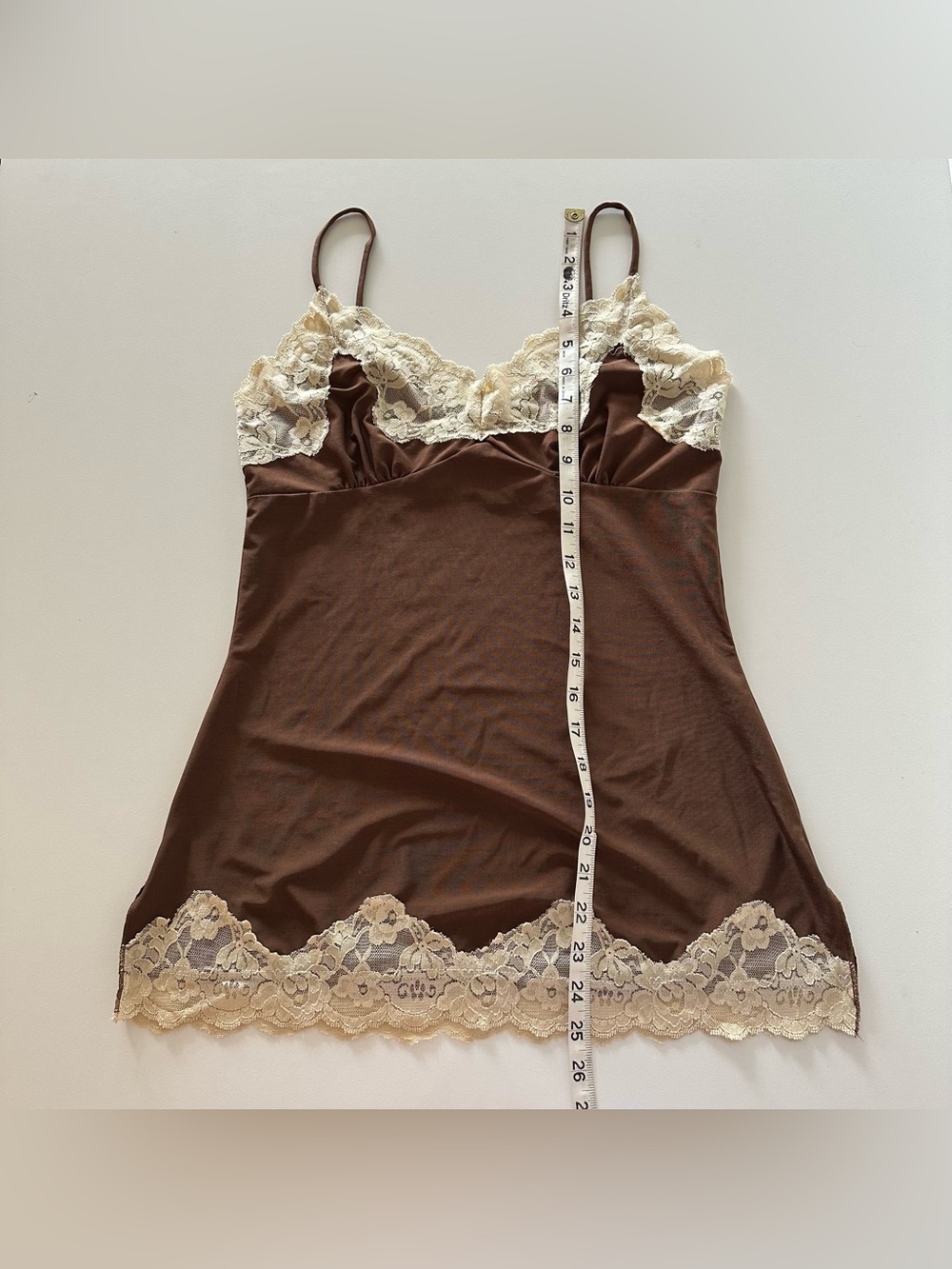 Vintage Y2K Blu Heaven Babydoll Tank Brown Cream Lace Trim Cami Top M - Picture 3 of 7